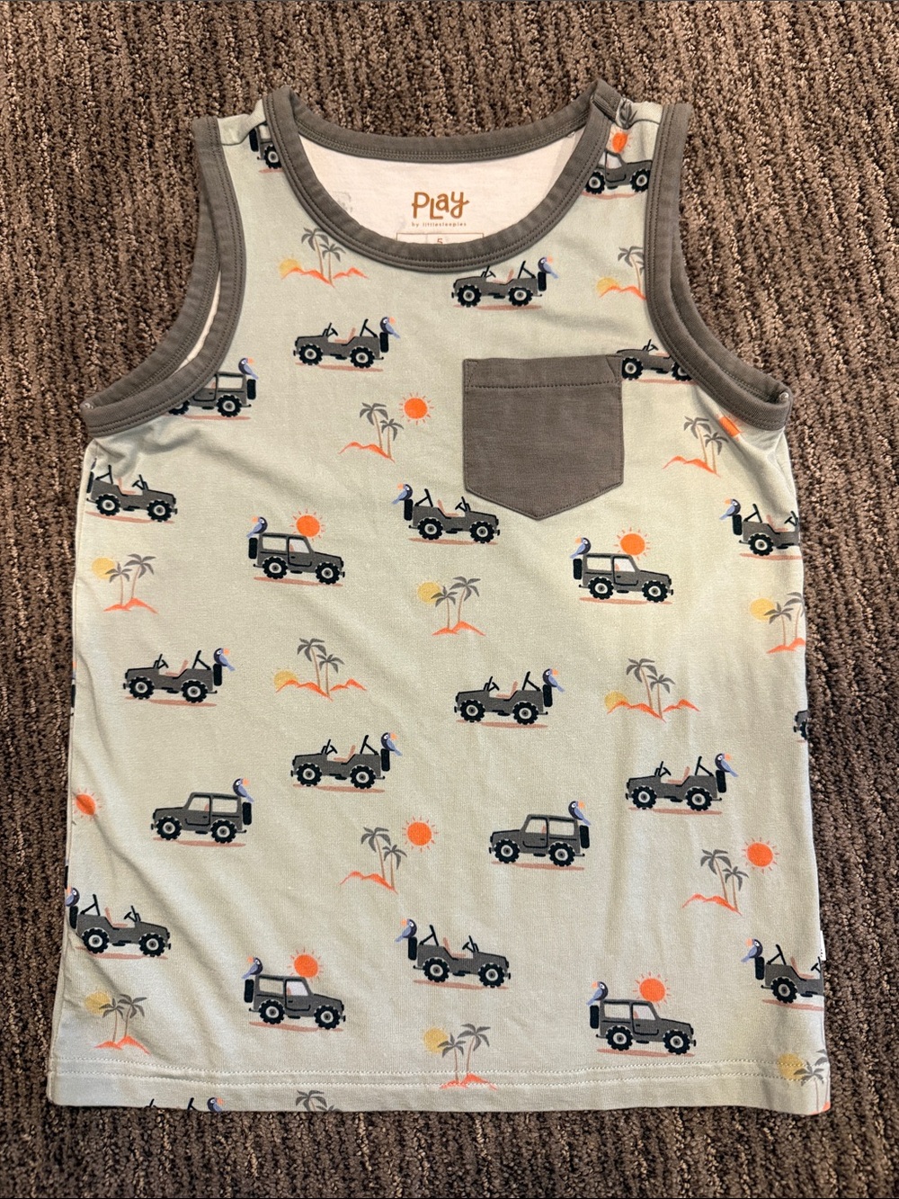 Little Sleepies Light Green Tank Top with Car & Sunset Print